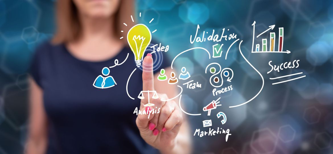 Woman touching a business strategy concept
